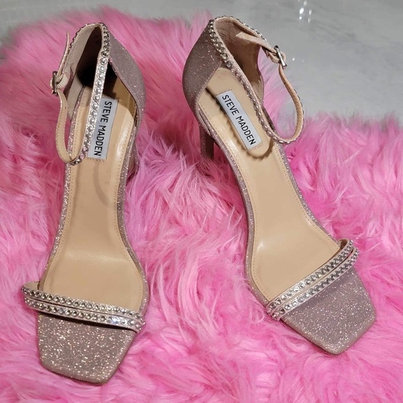 Steve Madden Collette Ankle Strap Sandals Blush Glitter Rhinestone Size 10 - Picture 2 of 7